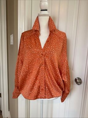 NWT Fate Relaxed Dot-Print Shirt - Rust Orange SZ M